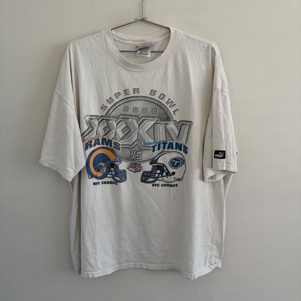 Vintage Puma Super Bowl XXXIV 2000 Rams vs Titans T-Shirt White 2X